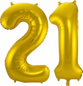 Folat Folie ballonnen - 21 jaar cijfer - goud - 86 cm - leeftijd feestartikelen