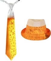 Carnaval/Oktoberfest verkleedkleding set hoed en stropdas in BIER thema print
