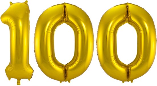 Folat Folie ballonnen - 100 jaar cijfer - goud - 86 cm - leeftijd feestartikelen