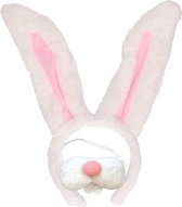 Diadème lapin de Pâques/oreilles de lapin rose/blanc avec dents/museau pour adulte