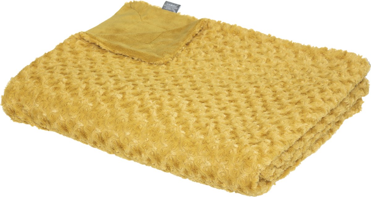 Atmosphera Sprei/deken/plaid - okergeel - polyester - 230 x 180 cm - geknoopt motief