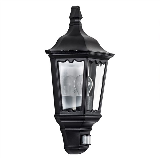 KS Verlichting wandlamp Ancona Plat Bewegingssensor zwart Buitenlamp E27 Glas Klassiek Aluminium