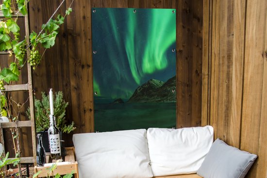 Lumière polaire au-dessus de l'île des Lofoten en Norvège affiche de jardin toile en vrac 80x120 cm - Toile de jardin / Toile d'extérieur / Peintures pour l'extérieur (décoration de jardin)