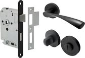 Deurklink Luca - Zwart - Ø50mm - Complete set voor badkamers - Inclusief WC garnituur en WC-slot (Inclusief Vierkante Sluitplaat) - Mat zwarte deurkruk