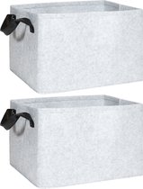 QUVIO Panier de rangement - Feutre - Set de 2 - Bacs de rangement - Opbergbox - Boîtes de rangement - Organizer - Organizers - Gris clair - Avec poignées noires - 29 x 39 x 25 cm