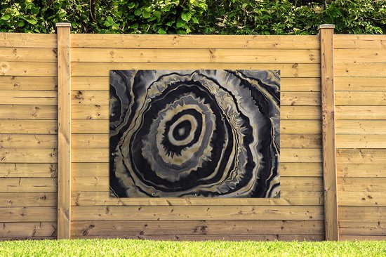 Poster de jardin Agate - Or - Pierre géode - Marbre - 170x120 cm - Décoration murale Extérieur - Poster de jardin - Toile de jardin - Poster de clôture - Tableau de jardin