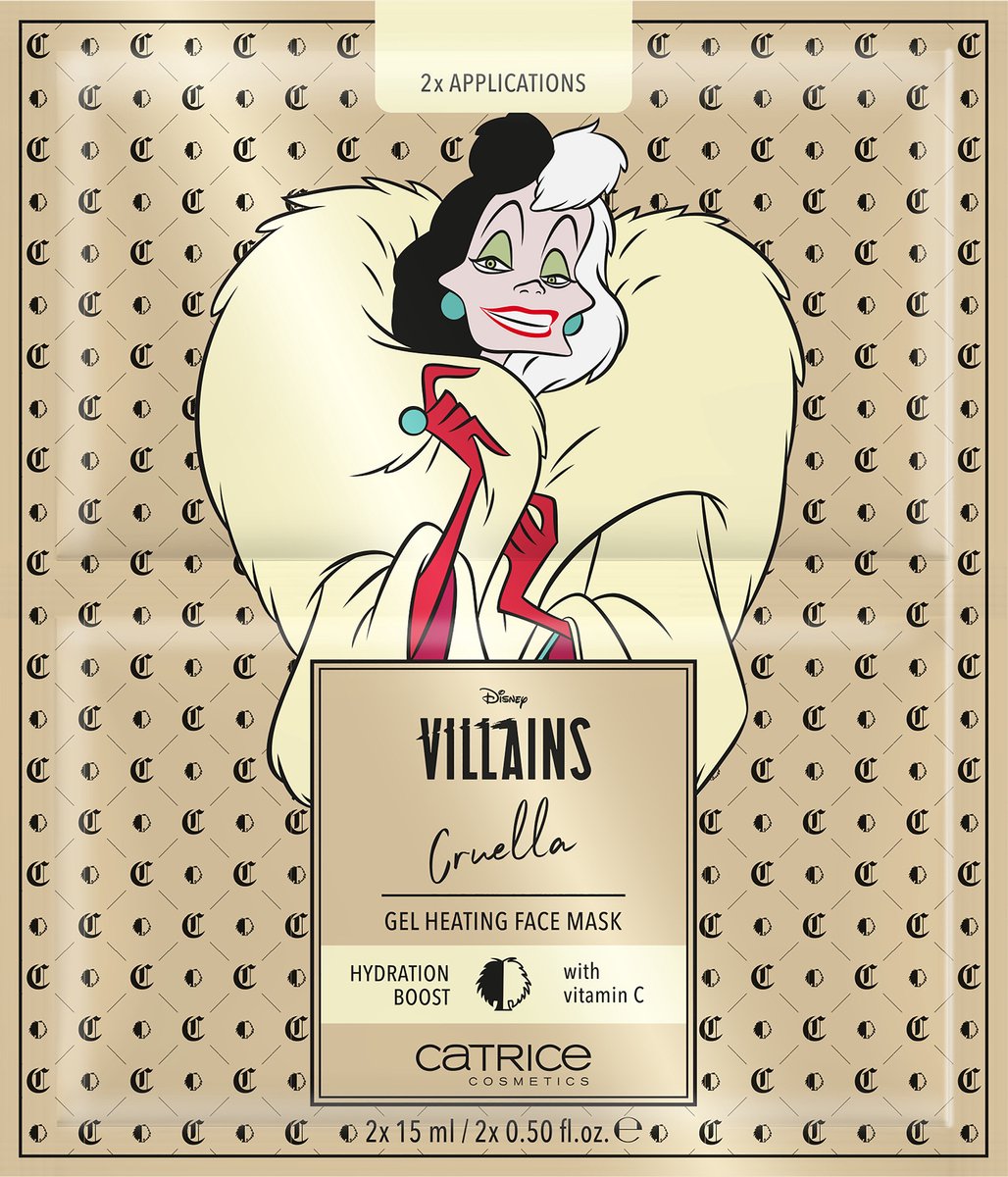 Disney Villains Cruella de Vil - gezichtsmasker - gel heating face mask - hydratatie boost - met vitamine C - 2 maskers - 2x 15 ml