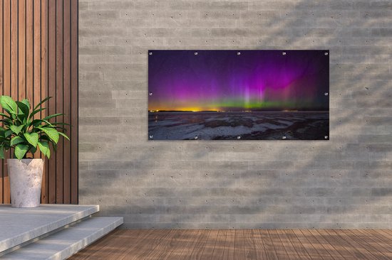Décoration murale extérieur Aurora - Glace - Violet - 160x80 cm - Toile de jardin - Affiche extérieure