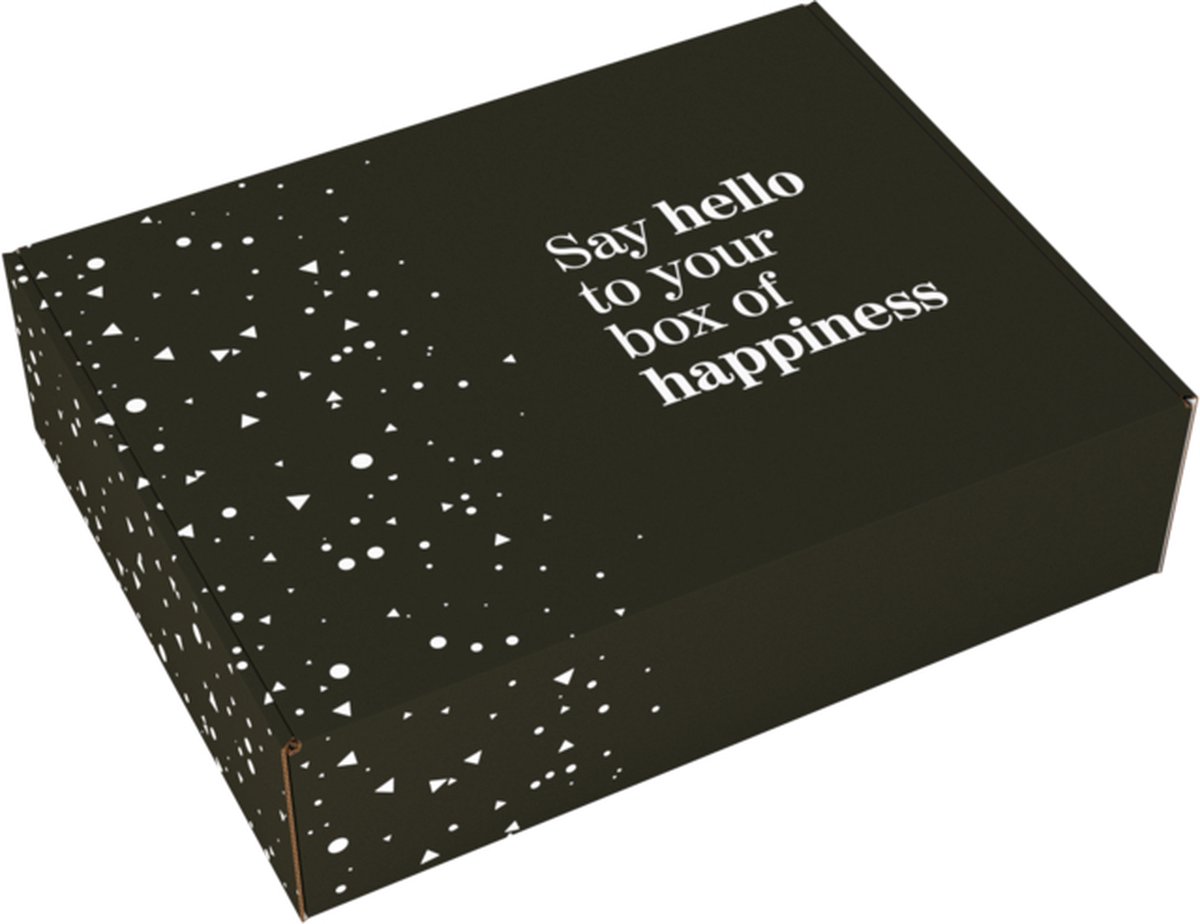 Bezorgdoos - Hello Happiness - golfkarton - 460x360x120mm - zwart/wit - Voordeelverpakking - 2 x 15 stuks