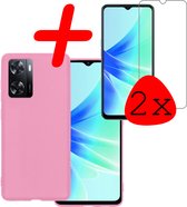 Hoes Geschikt voor OPPO A57s Hoesje Siliconen Back Cover Case Met 2x Screenprotector - Hoesje Geschikt voor OPPO A57s Hoes Cover Hoesje - Lichtroze