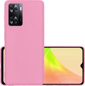 Hoes Geschikt voor OPPO A57s Hoesje Cover Siliconen Back Case Hoes - Lichtroze