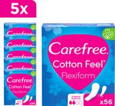 Carefree Cotton Feel Flexicomfort protège-slips respirants, sans parfum, niveau d’absorption deux, taille normale, boîte de 56 pièces - Lot de 5