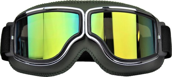 Croiseur CRG | lunettes de moto en cuir | vert | verre couleur or reflet