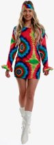 Karnival Costumes Retro Hippie Kostuum Vrouwen Foute Party 60's 70's Carnavalskleding Dames Carnaval - Polyester - Maat S - 3-Delig Jurk/Hoofdband/Laarscovers