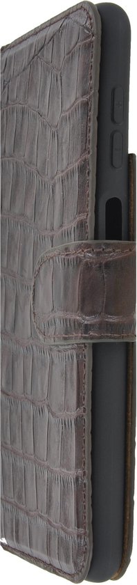 Oppo A17 Case - Bookcase - Oppo A17k Case Book Case Portefeuille Cuir Véritable Croco Chocolat Marron Couverture