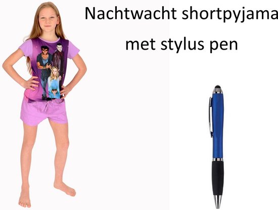 Nachtwacht Short Pyjama - Shortama - Purple girls. Maat 110/116 cm - 5/6 jaar met Stylus Pen.