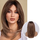 SassyGoods® Bruine Pruik - Pruiken Dames - Wig - Verstelbaar - Half Lang Haar - 50 cm