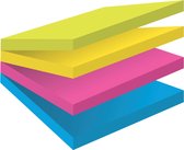 Post-it® Super Sticky Notes, vert néon, Yellow canari ™, fuschia, bleu méditerranéen, 76 mm x76 mm, 75 feuilles / bloc, 4 blocs