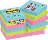 Post-it® Super Sticky Notes - Jeu de couleurs Miami, Aquawave, Vert fluo, Rose fluo - 47,6 mm x 47,6 mm