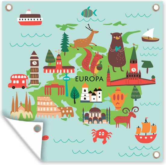 Wereldkaart Kinderen - Groen - Europa - Tuindoek