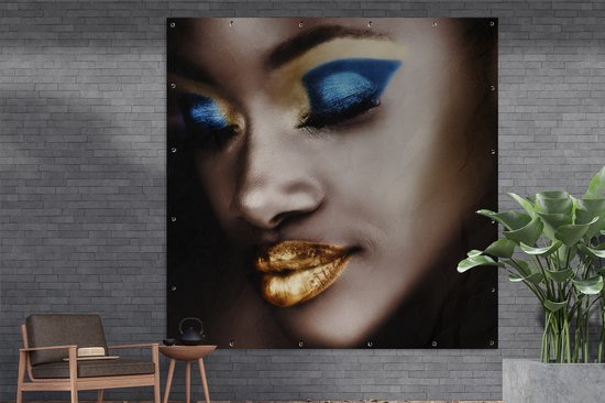 Poster de Jardin Femme - Or - Rouge à lèvres - 200x200 cm - Toile de jardin - Poster extérieur