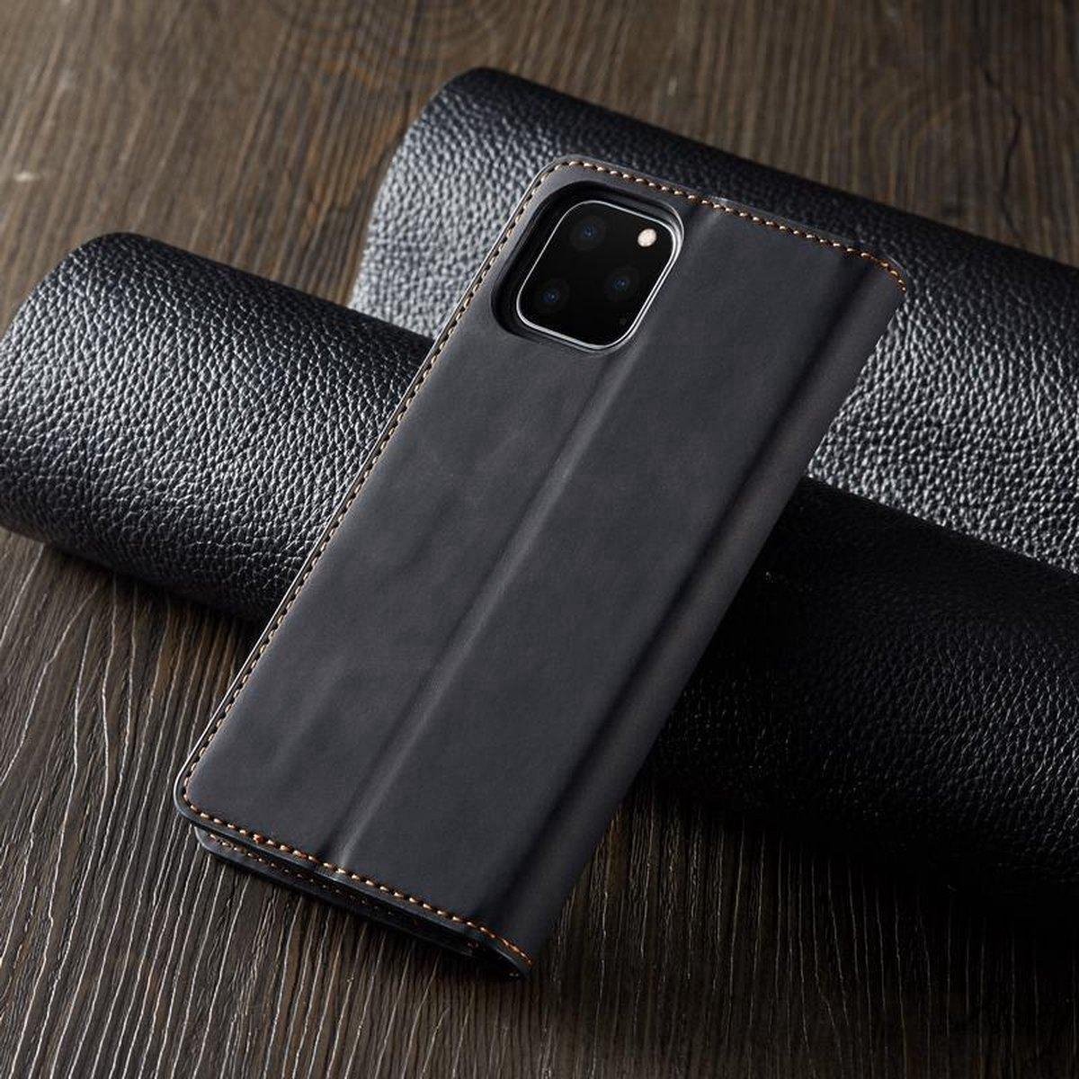 BukkitBow - Leather Case - Kunstleer - Card Case - Hoesje voor iPhone 14 Plus – Zwart