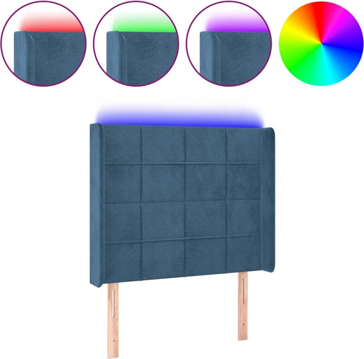 vidaXL-Hoofdbord-LED-83x16x118/128-cm-fluweel-donkerblauw