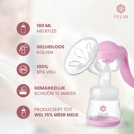 Felin Handkolf - Borstkolf - Handmatige Kolf - BPA Vrij - Inclusief 180 ml babyfles en Speen van Felin — afbeelding 2
