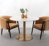 Sohome Table à Manger Ronde 'Zachory' 105cm, couleur Marbre Wit /Laiton