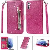 Glitter Bookcase voor Samsung Galaxy S23 Plus | Hoogwaardig PU Leren Hoesje | Lederen Wallet Case | Telefoonhoesje | Pasjeshouder | Portemonnee | Roze