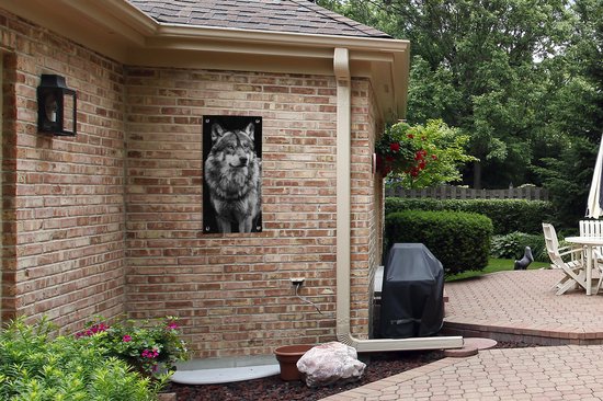 Affiche de jardin Loup - Animaux - Sauvage - Zwart - Wit - 40x80 cm - Décoration murale Extérieur - Affiche de jardin - Toile de jardin - Affiche de clôture - Peinture de jardin