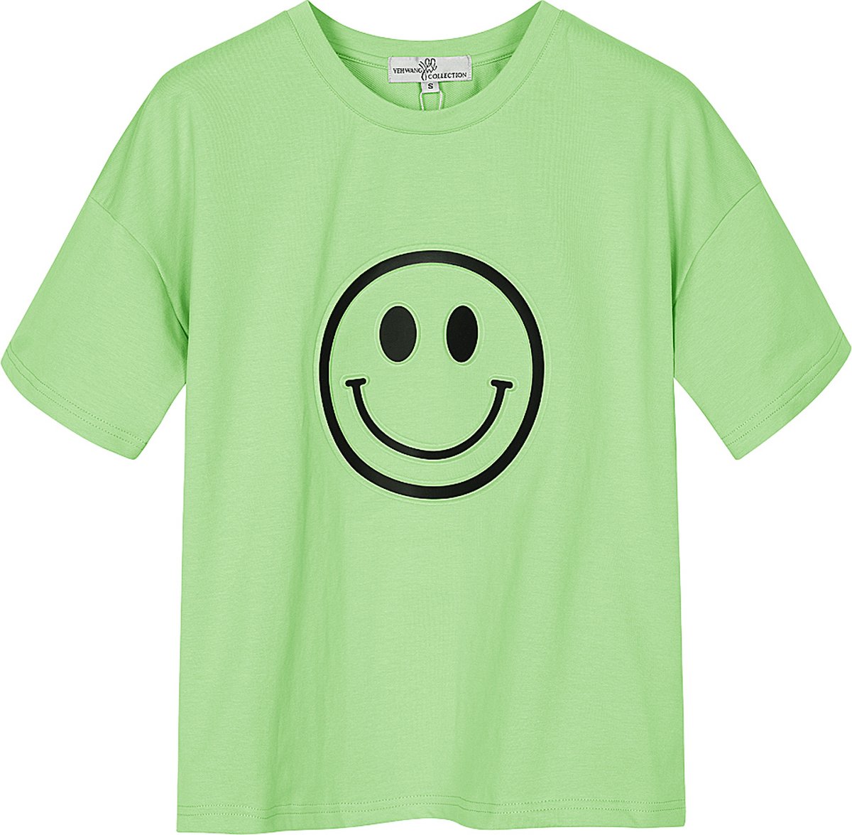 Yehwang - T-shirt met smiley - Appel groen - Maat: S