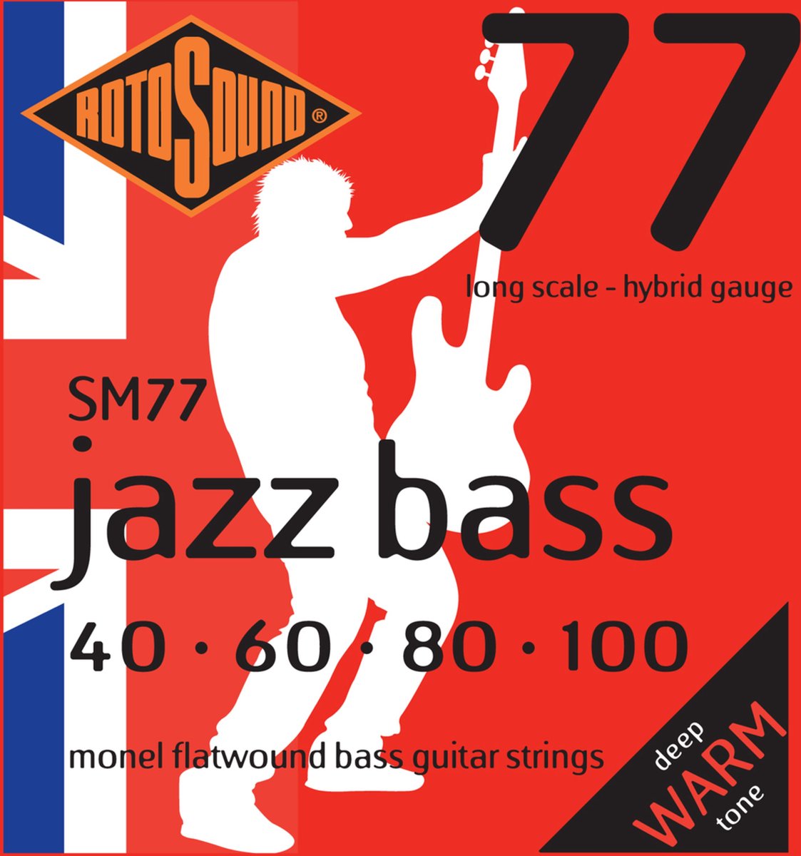 Rotosound bas snaren SM77, 4er 40-100 Jazz bas 77, Monel Flatwound - Snarenset voor 4-string basgitaar