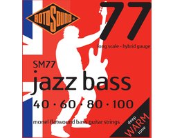 Rotosound bas snaren SM77, 4er 40-100 Jazz bas 77, Monel Flatwound - Snarenset voor 4-string basgitaar
