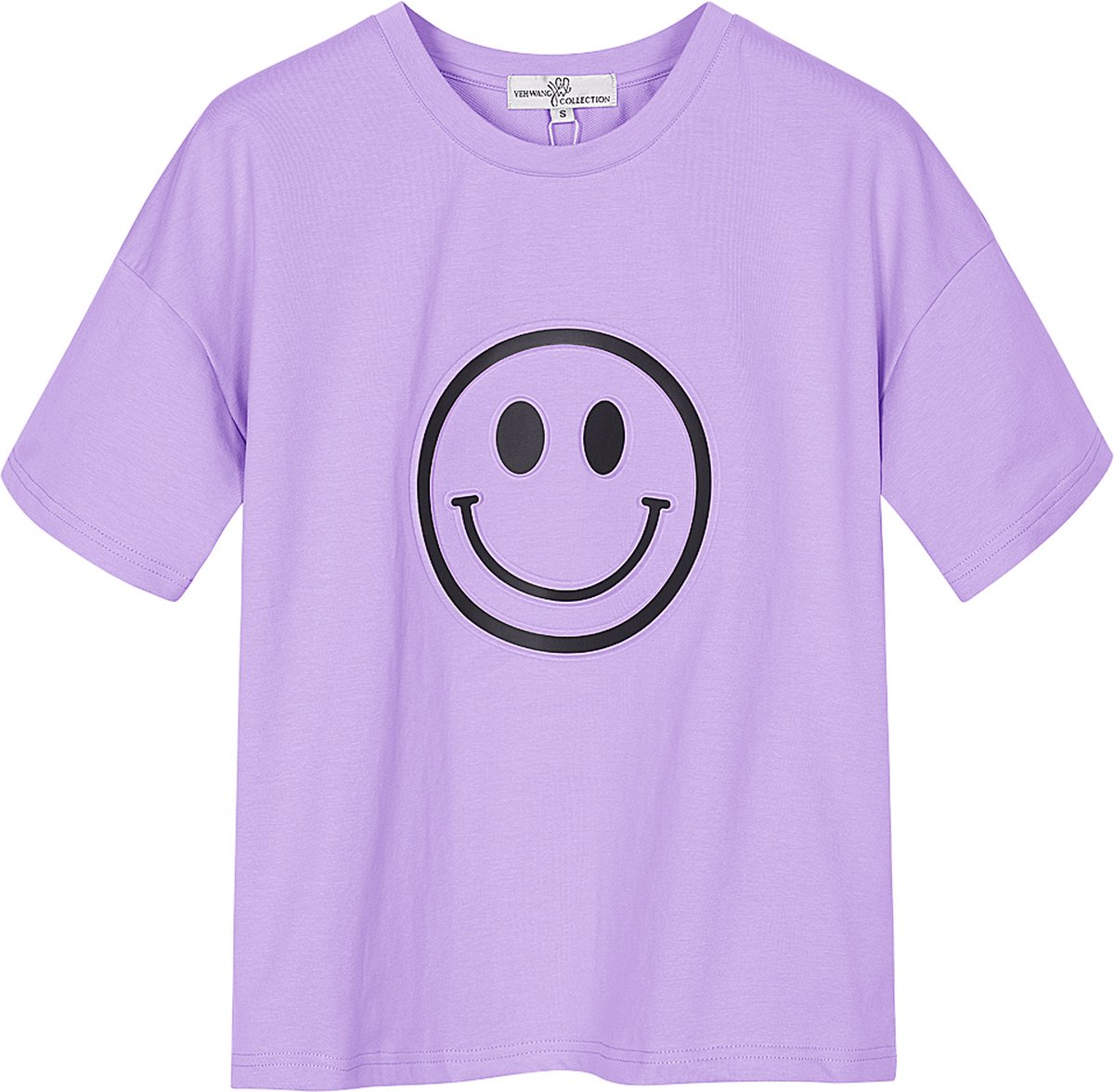 Yehwang - T-shirt met smiley - Lichtpaars - Maat: L
