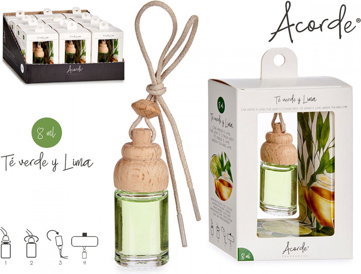 Auto Parfum - Luchtverfrisser de Luxe - Acorde - Flesje 8 ml - Limoen/ Groene Thee - Voordeel Set 2 Stuks - Kado Tip !!