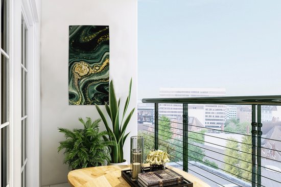 Poster jardin Goud - Glitter - Pailleté - Vert - Aspect marbre - Luxe - 30x60 cm - Toile jardin - Poster extérieur