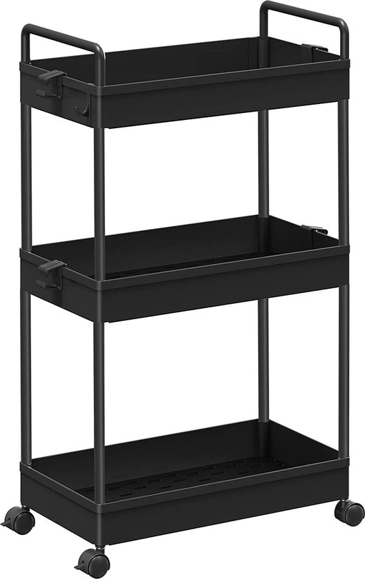 Solejazz 3-laagse opbergtrolley kar. Uitschuifbare slanke rollende boodschappenkar. Mobiele opslag rekken organizer voor keuken, badkamer, wasruimte, slaapkamer en smalle plaatsen, kunststof, grijs
