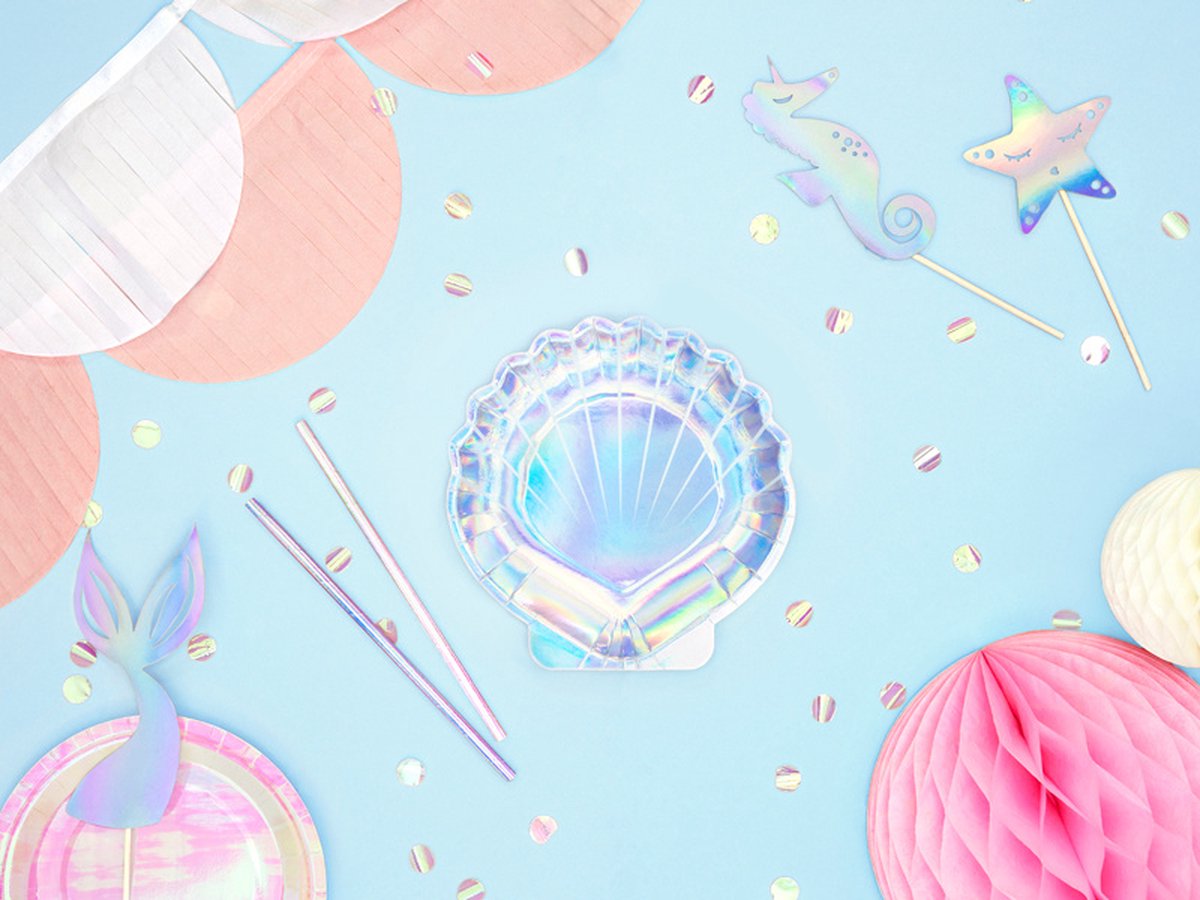 PartyDeco - Schelp Iridescent - 6 stuks - Feestdecoratie - Iridescent - Papier -