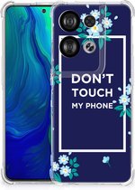 Shockproof Case OPPO Reno8 Smartphonehoesje met transparante rand Flowers Blue Don't Touch My Phone