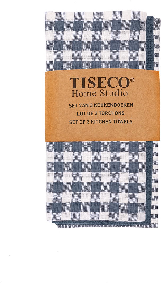 Tiseco Theedoeken - Katoen - Set 3 stuks - Verschillende Patronen - Blauw