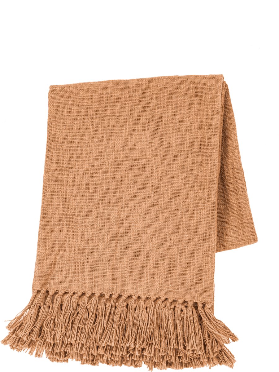 Tiseco - Deken COTTON SLUB - met franjes - 130x160 cm - Indiantan
