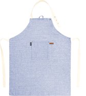 Tiseco Home Studio - Keukenschort HERCULES - 90% polyester - 10% linnen - Verstelbaar aan de nek, ruime voorzak, ophanglus - 68x85 cm - Blauw