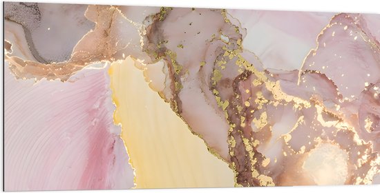 Dibond - Print van Roze met Goudkleurig Marmer - 200x100 cm Foto op Aluminium (Wanddecoratie van metaal)