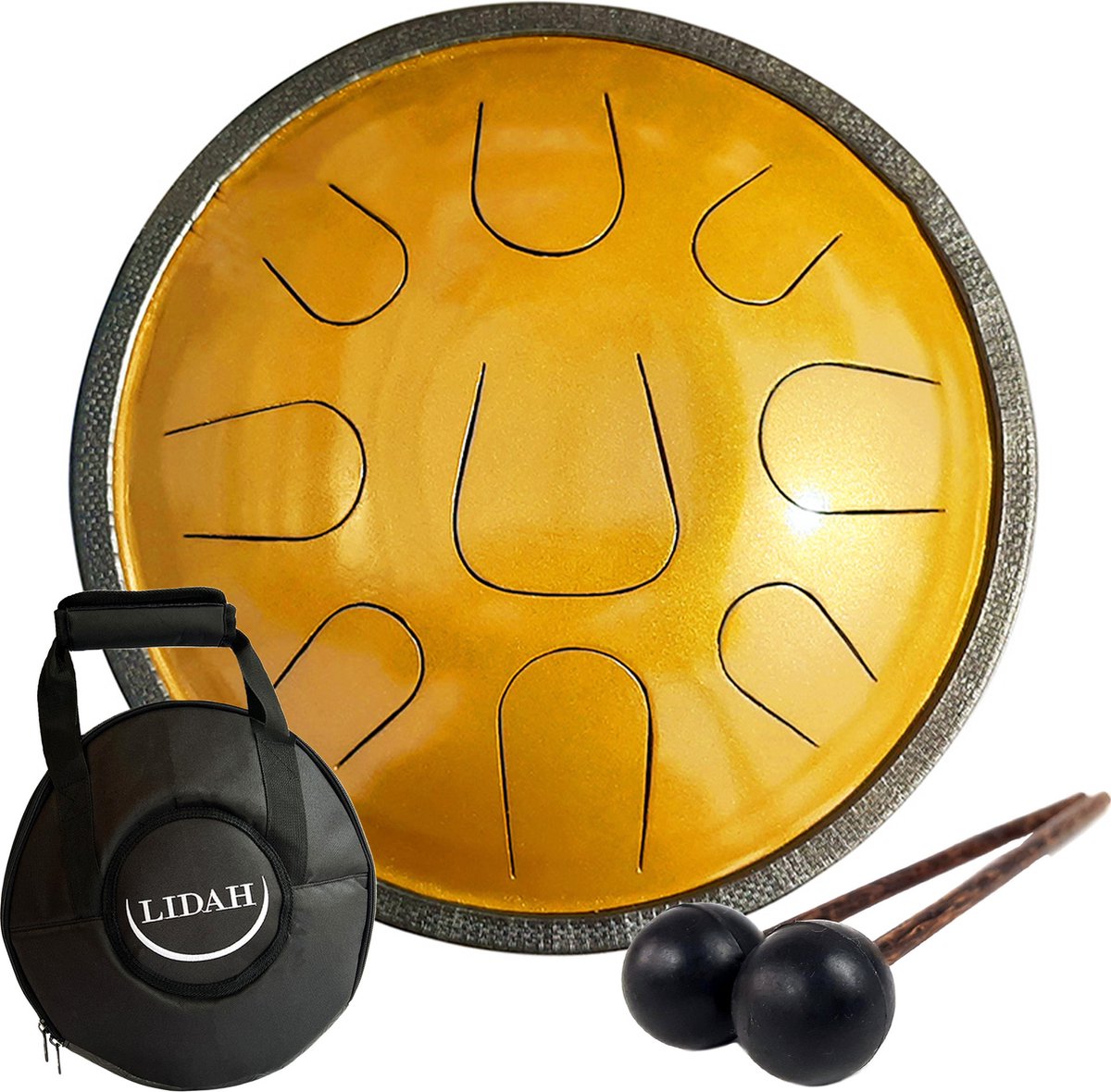 LIDAH® Steel Tongue Drum - AkeBono Zephyr Series - Handpan - 36 cm - voor Kinderen en Volwassenen - Lotus Yoga Klankschaal - Gold