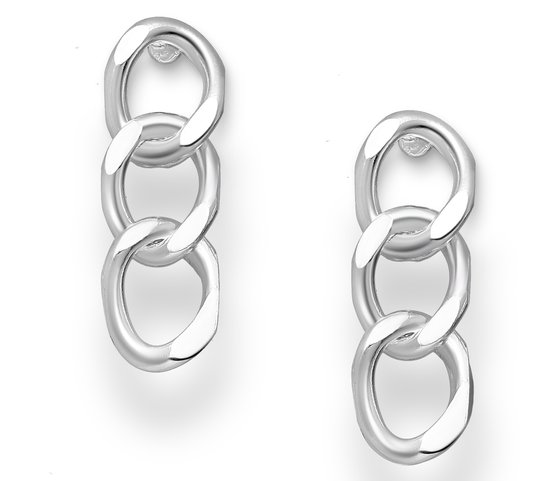 Joy|S - Zilveren curb cuban oorbellen - 6 x 18 mm - massief - gourmet stud oorhangers