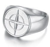 Zegelring Heren Zilver kleurig met Kompas Gravering - Staal - Ring Ringen - Cadeau voor Man - Mannen Cadeautjes