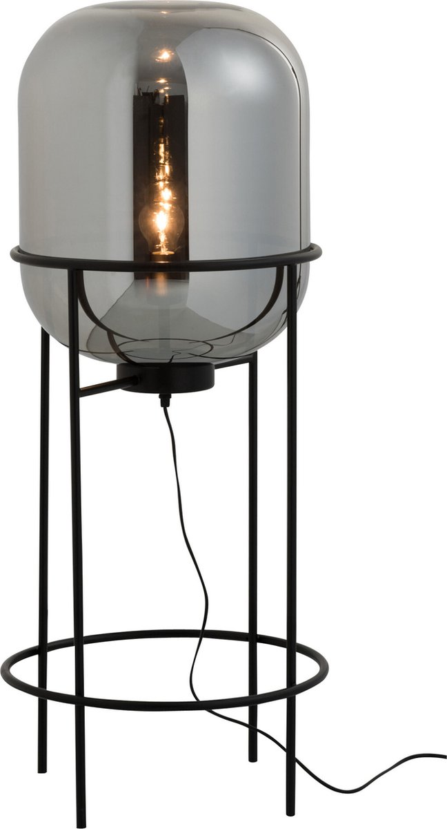 J-Line Lamp Op Voet Sasha Glas/Metaal Zilver/Zwart Medium