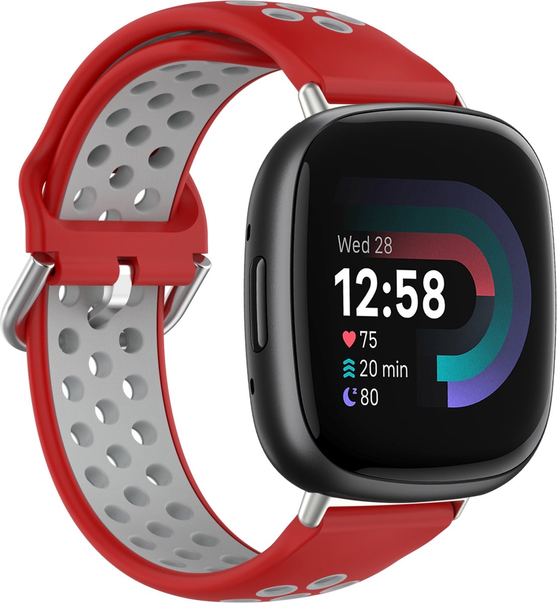 By Qubix - Geschikt voor fitbit Versa 3 & 4 / Sense 1 & 2 - Sport editie - Large - Rood + grijs