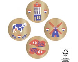 Sluitsticker - Sluitzegel - Toeristen - Holland - 4 assorti - Rood - Wit - Blauw - Goud - Molen - Koe - Amsterdams huis - Goud hart | Geboortekaart - Envelop | Koningsdag sticker | Cadeau - Gift - Traktatie | Chique inpakken | DH collection